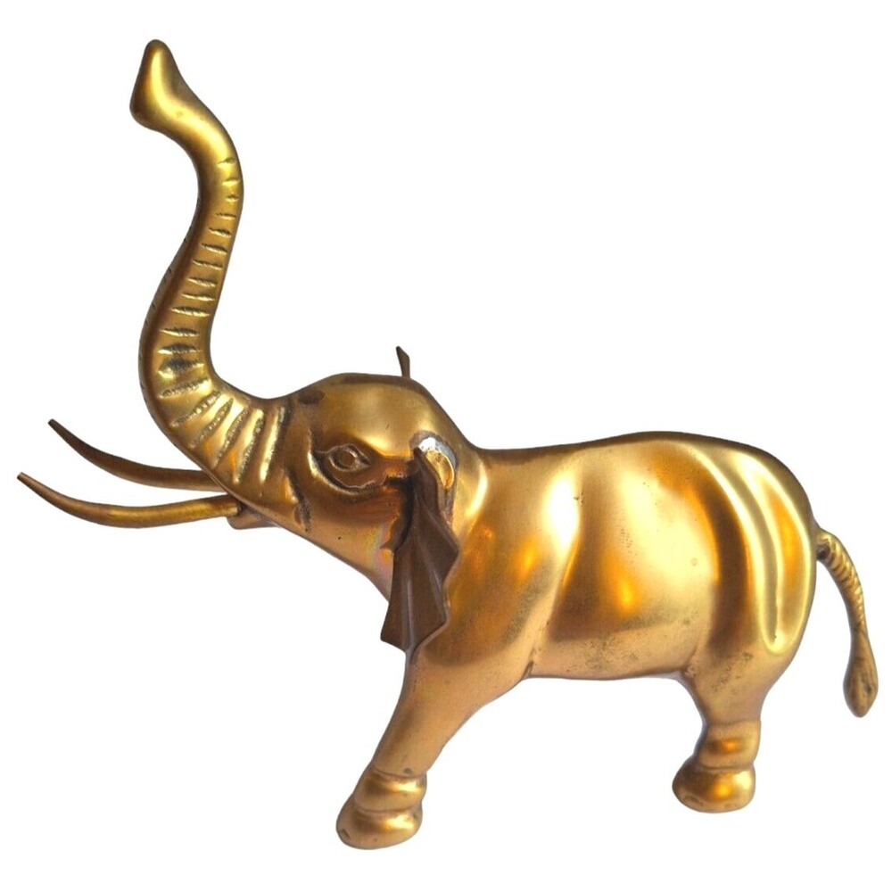 Vintage Solid Brass Trunk Up Elephant 1.5LBS Paperweight Ring Holder Or Display